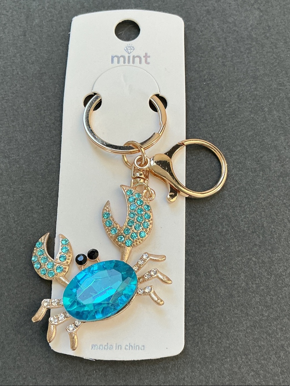 Mint Gold-Tone Turquoise Crystal Crab Keychain or bag charm